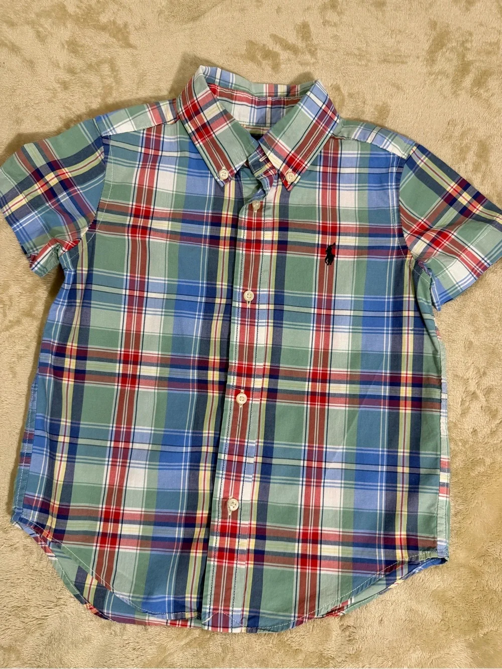 Ralph Lauren Boys Short-Sleeve Plaid Button-Down Shirt - Green, Blue & Red